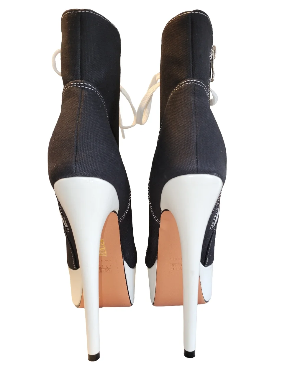 Black Canvas Platform Sneaker Heels Stiletto Ankle Boots Lace-Up  US 9 EU 39